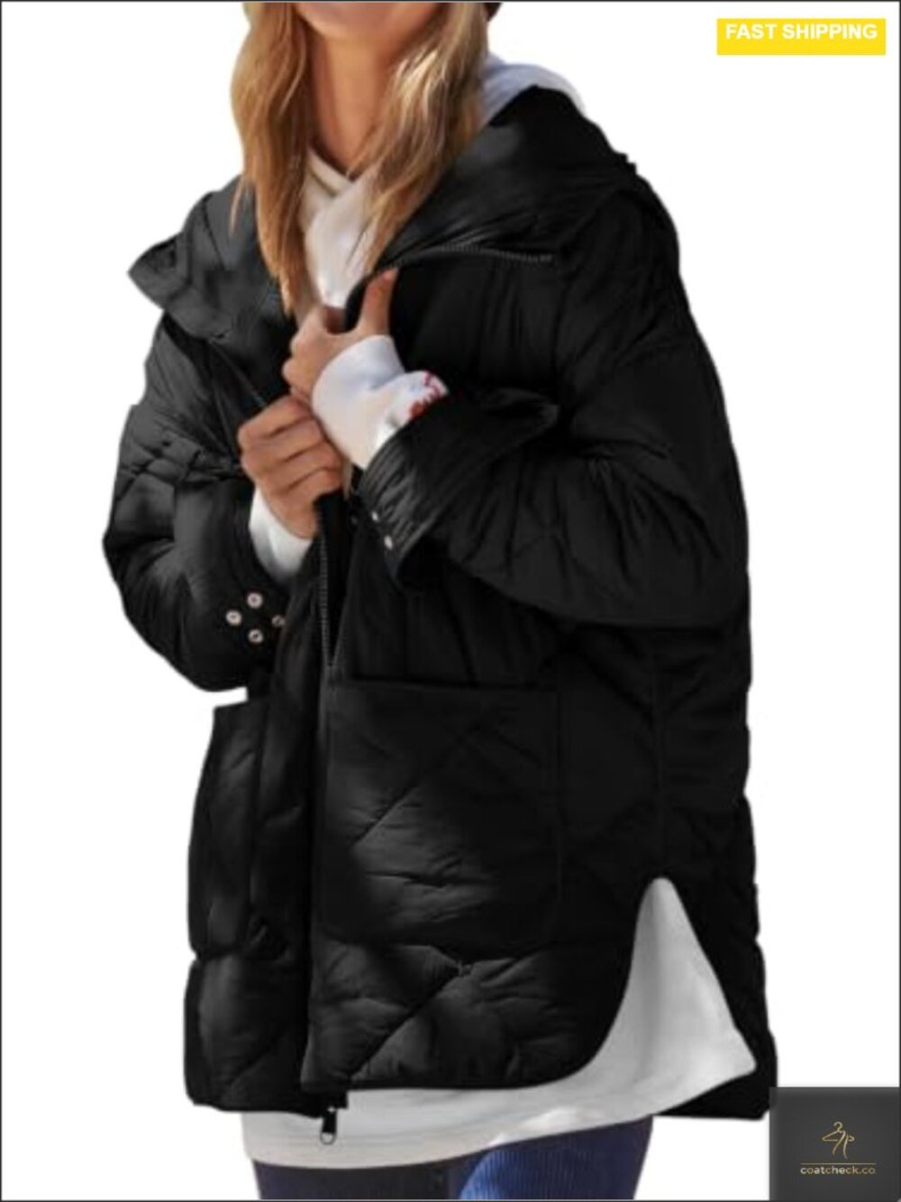 Women's Quilted Puffer Jacket Hooded Funnel Neck Winter Coat with Pockets